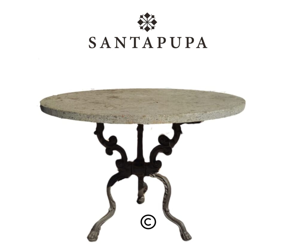 Tavolo rotondo peperino e ghisa 