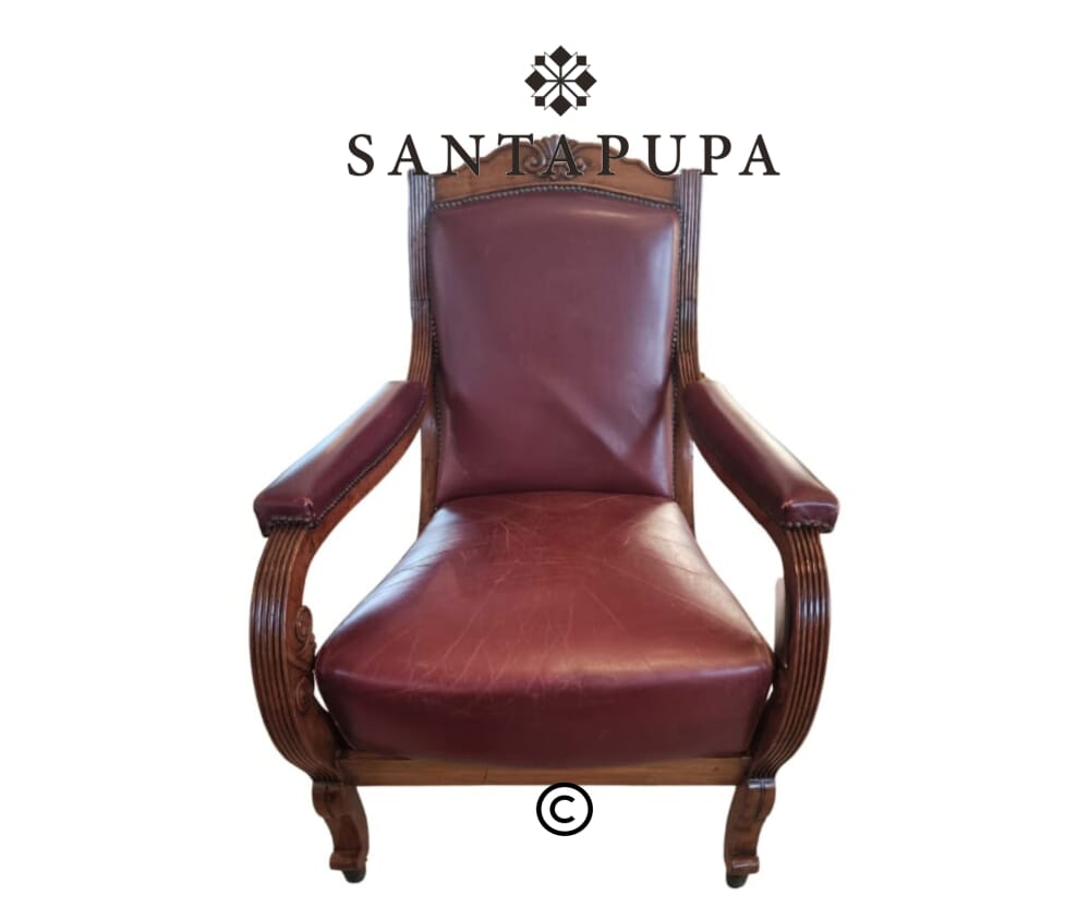 Poltrona pelle e legno di noce 